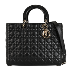 Large Lady Dior, Leather, Black, 09BO0198, S/DB, 2*